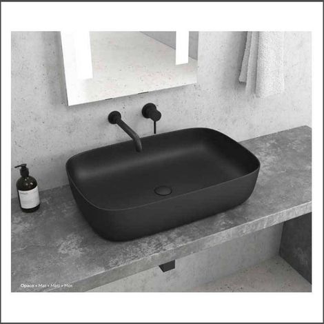 Lavabo d'Appoggio 60x39xh10 cm - Tondeggiante - Nero Opaco (1/2)
