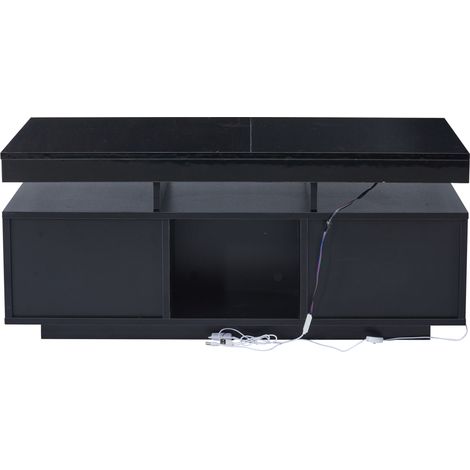 Schwarzer Hochglanz-Couchtisch 100x50x43 cm mit LED-App, Steckdose, USB und Stauraum (1/5)