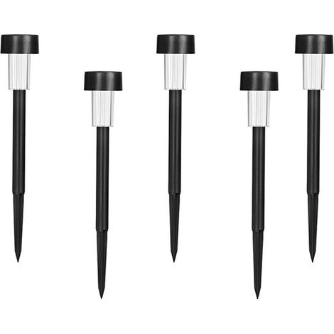 Lot de 5 lampes solaires de jardin en plastique, lumières LED blanche froide étanches, lampes piquetées extérieures pour pelouse et patio (1/5)