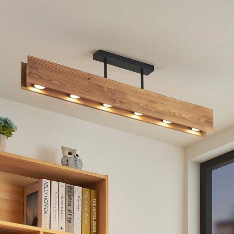 [NEUWERTIG] B-Ware Lindby Malwin Deckenleuchte GU10 100 cm 6-flg Kiefernholz dunkel lasiert (1/2)