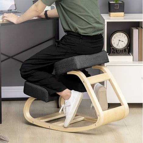 Sedia inginocchiata ergonomica in legno nera 51x69x58 cm, imbottita, postura corretta, montaggio facile (1/5)