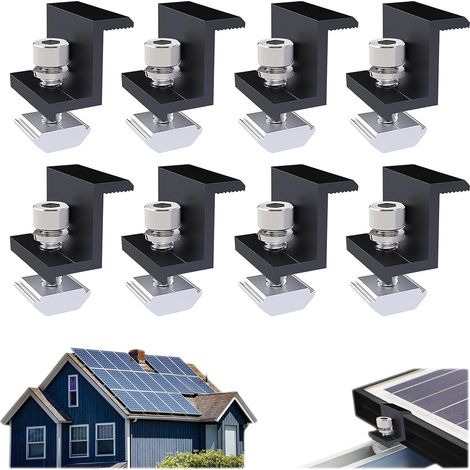 8 Pièces Fixation Panneau Solaire, 30mm Supports De Panneau Solaire, Fixation De Panneau Solaire, Avec Ecuts Et Boulon, Pour Panneau Photovoltaïque Camping Car Mural Toiture (1/5)