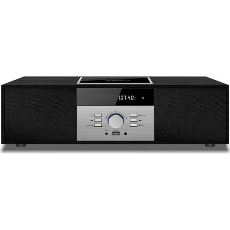 Chaîne Hi-FI Stéréo Bluetooth, Vintage Micro HiFi Systems Lecteur CD, 30W RMS avec Streaming Audio Bluetooth, Poste Lecteur CD Radio FM, USB, AUX,Microchaîne (Noir) (1/5)