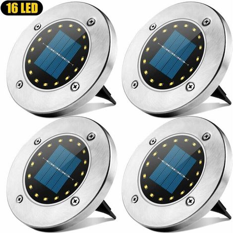 Solar Ground Lights - 16 LED Solar Garden Lights Outdoor,Disk Lights Waterproof In-Ground Outdoor Landscape Lighting For Lawn Patio Pathway Yard Deck Walkway Flood Light White-4 pieces (1/5)