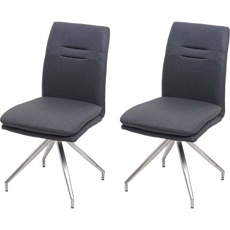 Set 2x sedie sala pranzo soggiorno cucina moderno HHG-922 tessuto acciaio inox grigio scuro