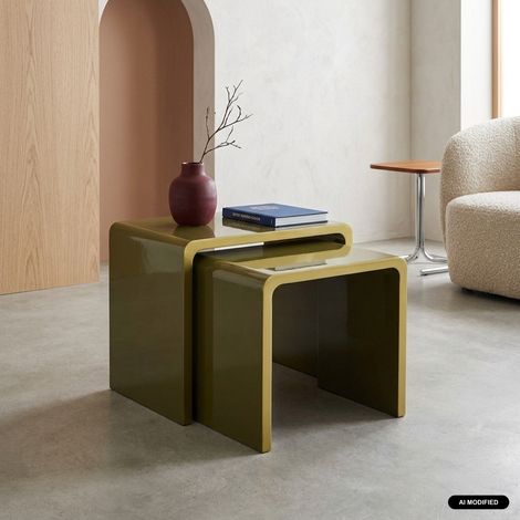 Lot de 2 tables gigognes finition glossy kaki - Nola