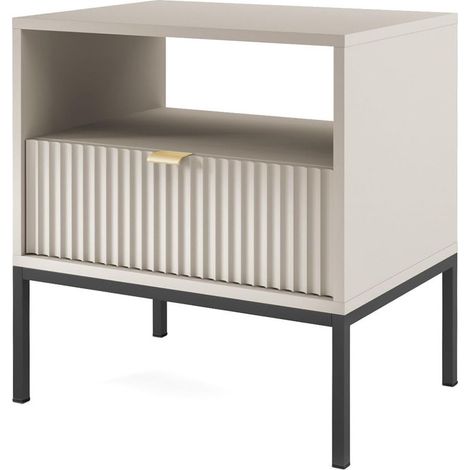 Comodino: 1 cassetto, Cashmere, Nero, 54 x 56 x 39 cm, maniglie dorate (1/5)