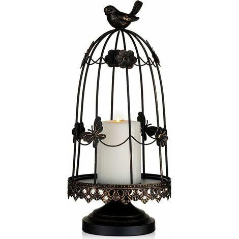 Ulisem Dekorativer Vogelkäfig-Kerzenhalter für antikes Dekor, geeignet für Blumenkübel, Kerzen, Girlanden, Display für Hochzeitstafeln, Feiertagsdekoration, Schwarz, 38 cm (1/4)