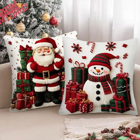 2 Pièces Coussin Noel, Père Noël Coussin Noel, 45x45, Père Noël Housse de CoussinNoel, Bonhomme de Neige deNoël CoussindeNoel pour Chambre, Nanapé, Chaise, Lit DecorationNoel (1/5)