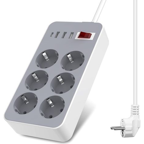 Multiprise avec Interrupteur, 10 Prises Françaises avec 5V/2A,Bloc Prise Multiple Charge Rapide PD12W, 1050J Parafoudre et Surtension,Cuisine et Bureau Rallonge Electrique 1.8 M Câble (1/5)