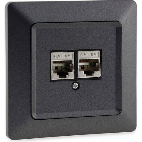 Prise réseau MILOS 23046, 2x CAT6, anthracite. (1/3)