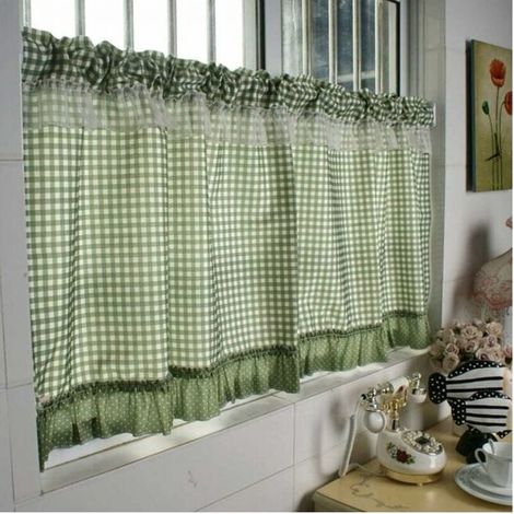 Stück 140×60cm Halblichtvorhänge, kleine pfauengrüne karierte Vorhänge, perforierte Küchenvorhänge ohne Stange, Verdunkelung im Schlafzimmer und Wohnzimmer FLITI