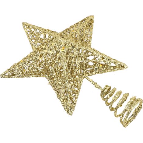 Étoile pour Sommet de Sapin Sapin de Noël LED Fer Doré Lumière Chaude Déco Étoile de Noël pour Maison Fête (1/5)