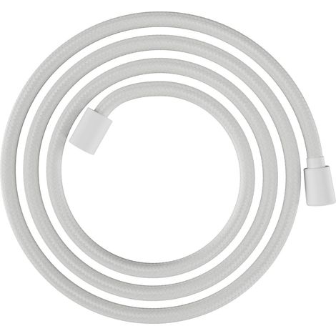Designflex - Flexible de douche textile universel 2,00 m, tuyau de douche avec protection anti-pliure et écrou tournant anti-torsion, avec joints d'étanchéité, Blanc mat (1/5)