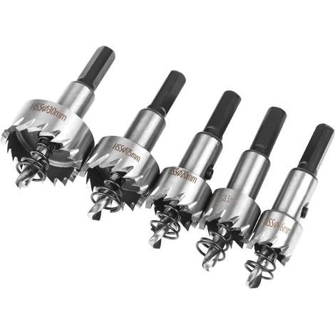 Coffret Scie Cloche, 5PCS Scie Trépan en HSS Cobalt Ø16/18,5/20/25/30mm, Scie Cloche en Acier Haute Vitesse Alliage, Acier, Acier Inoxydable, Approprié au Bois, Plastique, Métal (1/5)