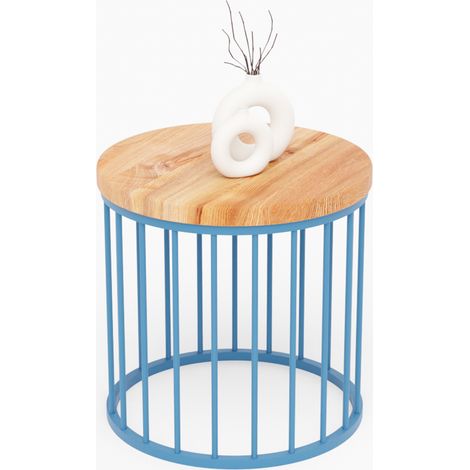 LAMO Manufaktur Couchtisch rund aus Holz 40 x 40 cm - Beistelltisch rund, Wohnzimmertisch, Sofatisch - kleiner Tisch, modern coffee table, Beistelltisch metall - Farbe: Dunkel, Beine: Blau (1/5)
