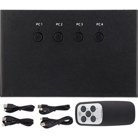 Commutateur KVM 4 en 1 sortie HD Multimedia Interface 4K pour clavier et souris, sélecteur multiprise avec écran partagé. (1/5)