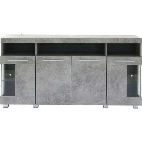 Credenza soggiorno 140 x 40 x 70 cm grigio cemento con luci LED in MDF e vetro temperato (1/5)