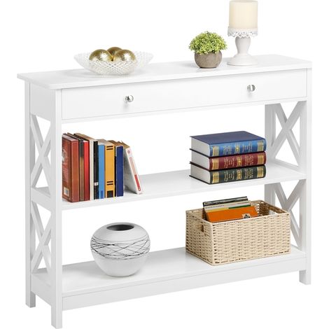 Yaheetech Tavolo Consolle da Ingresso Tavolino con 2 Cassetti Mobiletto da Soggiorno Tavolino Corridoio Bianco 30 x 80 x 100 cm (1/5)