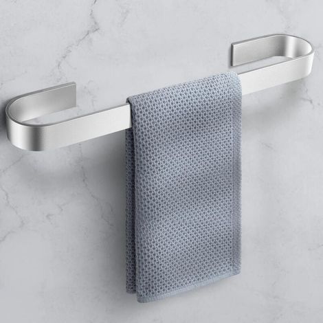 40 cm großer, silberfarbener, selbstklebender Wandhandtuchhalter zur Montage in Bad und Küche, kein Bohren erforderlich. (1/4)