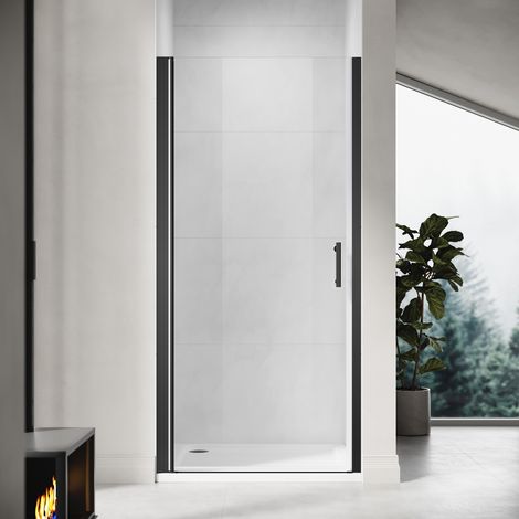 ELEGANT Frameless Pivot Shower Door Enclosure 5mm Safety Glass Reversible Shower Cubicle Door Black 760mm (1/5)