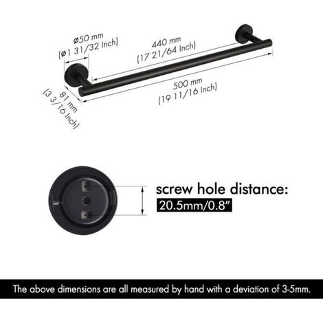 Porte-Serviettes - Acier Inoxydable SUS 304 - 50 cm - Sans Perçage - Noir - 1 Pièce (1/4)