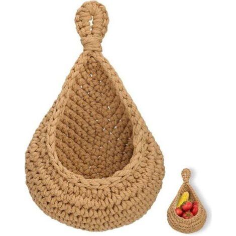 Panier suspendu en jute, panier de rangement bohème, paniers de fruits et légumes, panier décoratif suspendu pour salon, salle de bain, cuisine et chambre (XL)