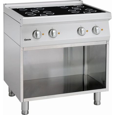 Fourneau vitrocéramique 4 zones radiantes 9.2 kw - Profondeur 700 - soubassement ouvert - Bartscher