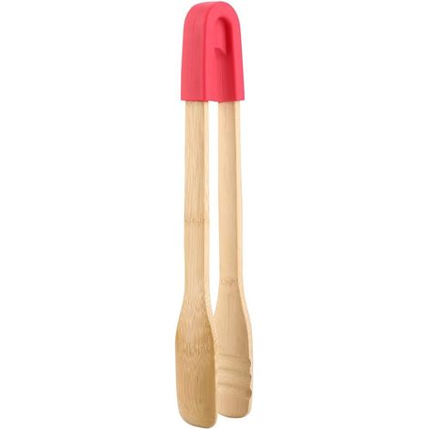 Pinces à Barbecue en Bois, Pince à Barbecue avec poignée en Silicone antidérapante pour Barbecue pour gâteaux(Carré (Rouge)) (1/5)