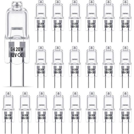 Ampoule halogène G4 12 V 20 W, ampoule G4, ampoule halogène G4 à intensité variable, 2800 K, culot G4 à deux broches, capsule transparente pour lustres en cristal (1/5)