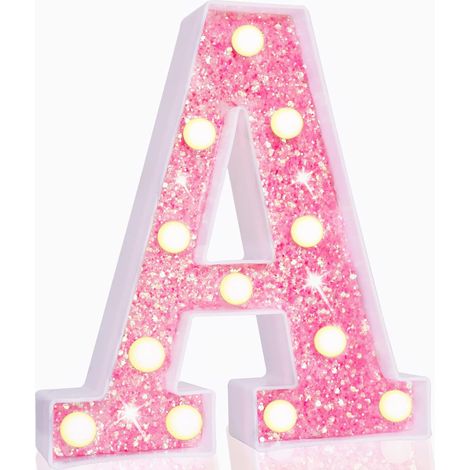 Marquee Light Up Letters, Pink Glitter Alphabet Letters, Battery Powered, for Night Light, Birthday Party, Wedding Favors, Christmas Decor, Pink Letter C