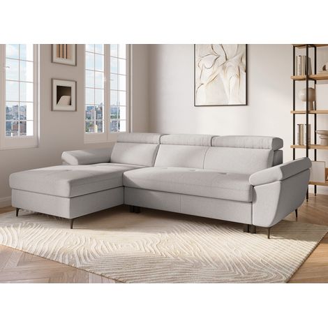 Canapé d'angle convertible en tissu beige MONICA - Angle gauche (1/5)