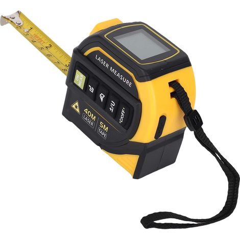 Mètre ruban laser 4 en 1 40m mesure laser & 5m ruban manuel écran LCD - Pythagore, surface, volume, unités ft/inch/m et ligne croisée laser pour menuisier, construction - 5m ruban + 40m laser + cro (1/5)