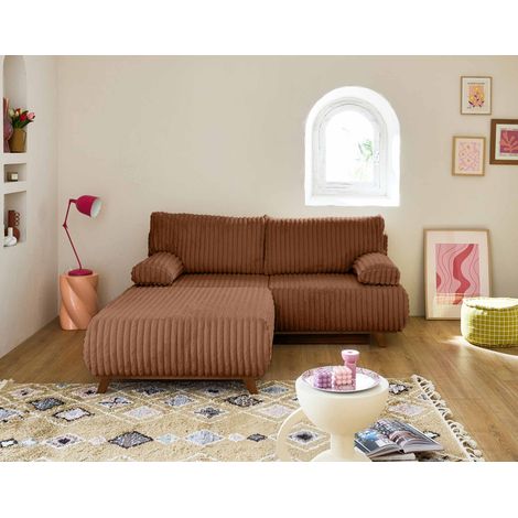 Cristal - 3-sitzer sofa - schlaffunktion und bettkasten und großer sitzsack - großer geripptem cord - rostfarben