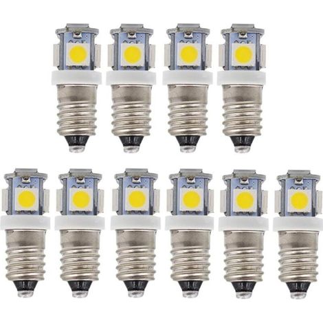 10pcs E10 6V Blanc froid ampoules LED 5SMD 0,5 W 50LM Les lamp（Blanc Chaud） (1/5)