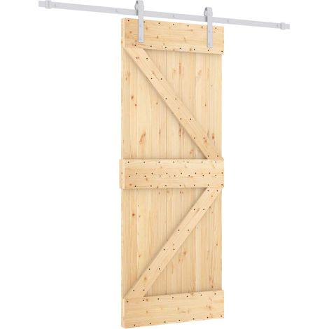 Schiebetür Natürlich und Weiß 80 x 210 cm Massives Kiefernholz vidaXL