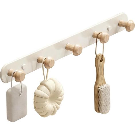 Appendiabiti da parete in legno con 5 ganci, ideale per camerette e corridoi. (1/5)