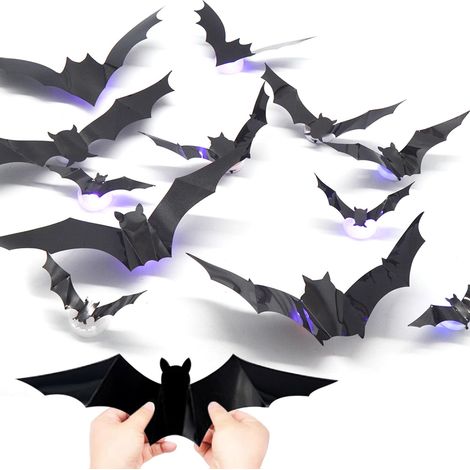Lot de 24 stickers muraux décoratifs chauves-souris pour Halloween – Adhésifs muraux décoratifs 3D, 5 tailles (1/5)