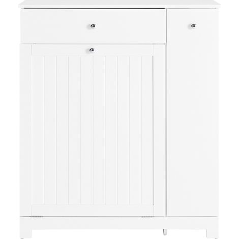 SoBuy Bathroom Cabinet With Laundry Basket And 1 Drawer White 78x38x90,3cm Modern BZR214-W