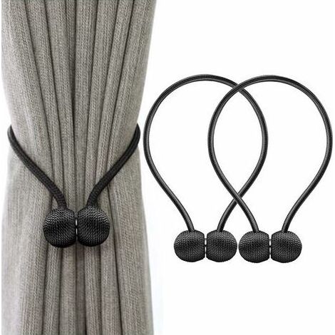 Lot de 2 embrasses aimantées pour rideaux,avec boule de crochet pour colliers de rideaux,boucles de corde (Noir) (1/5)