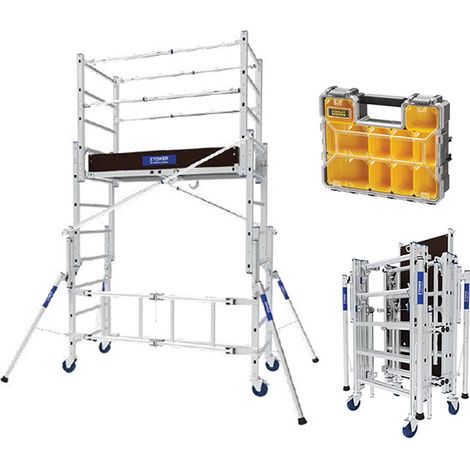 Echafaudage roulant pliant - Hauteur max. de travail 3.80m  + Organisateur - 22407420/ORG