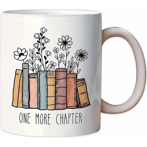 Keramik-Kaffeebecher mit Blumenmuster, Bürobecher, doppelseitiger Geschenkbecher für Bücherliebhaber (1/5)