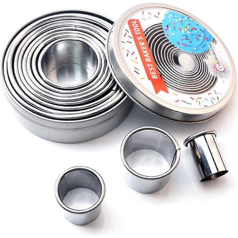 Ensemble de 11 emporte-pièces en métal, en acier inoxydable, ronds, pour biscuits et pâtisseries. (1/5)