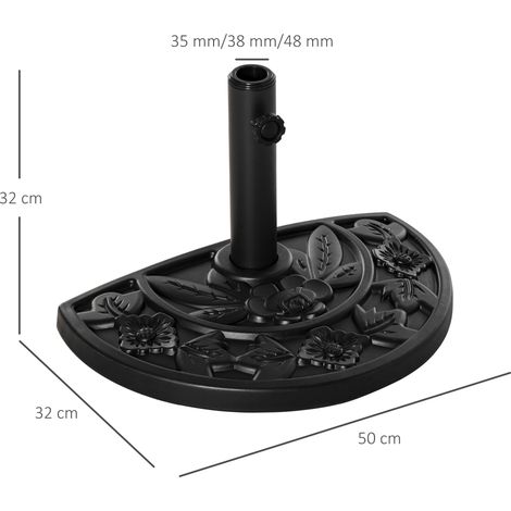Poids : 9 kg, pied de parasol demi-rond (PEHD, béton, métal, motif floral), diamètre 50 x 32 x 32 cm, noir (1/5)