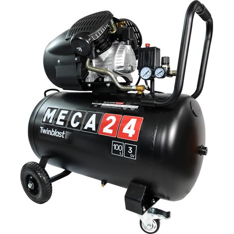 Compresseur Bicylindre 3CV - Cuve 100L - Compresseur à air - 2200W - Pression 8 bars - Débit d'aspiration 320 L/min
