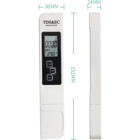 Testeur TDS EC portable et compact 3 en 1 avec écran LCD, stylo de test de qualité de l'eau pour aquarium et piscine (blanc). (1/2)