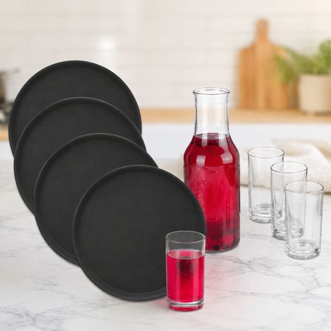 Servizio da tavola (2 pezzi) - Confezione da 5 vassoi rotondi e caraffa in vetro con 4 bicchieri (1/5)