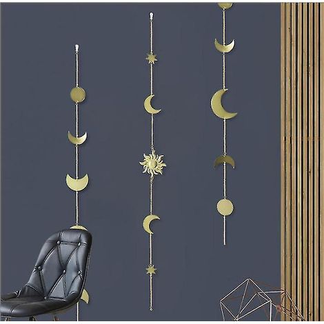 Guirlande décorative murale bohème chic dorée en forme de phase de lune pour appartement, chambre d'étudiant, bureau, chambre d'enfant, salon, chambre à coucher (1/5)