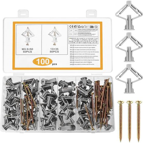 Pcs pour Cheville Placo Charge Lourde avec Vis Autoforeuse, Chevilles Fixations pour Plaques de Plâtre, Chevilles Pour Plaque de Plâtre, Fixations pour Cloisons Creuses Murales Cloisons (1/5)