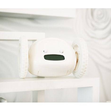 Réveil en cours d'exécution Escape Réveil électronique Lazy Snooze Roue mobile Chat caché Horloge cadeau créative Idéal pour les gros dormeurs (Robot chambre adulte et enfant) 13 8,5 8,5 cm Blanc MN (1/3)
